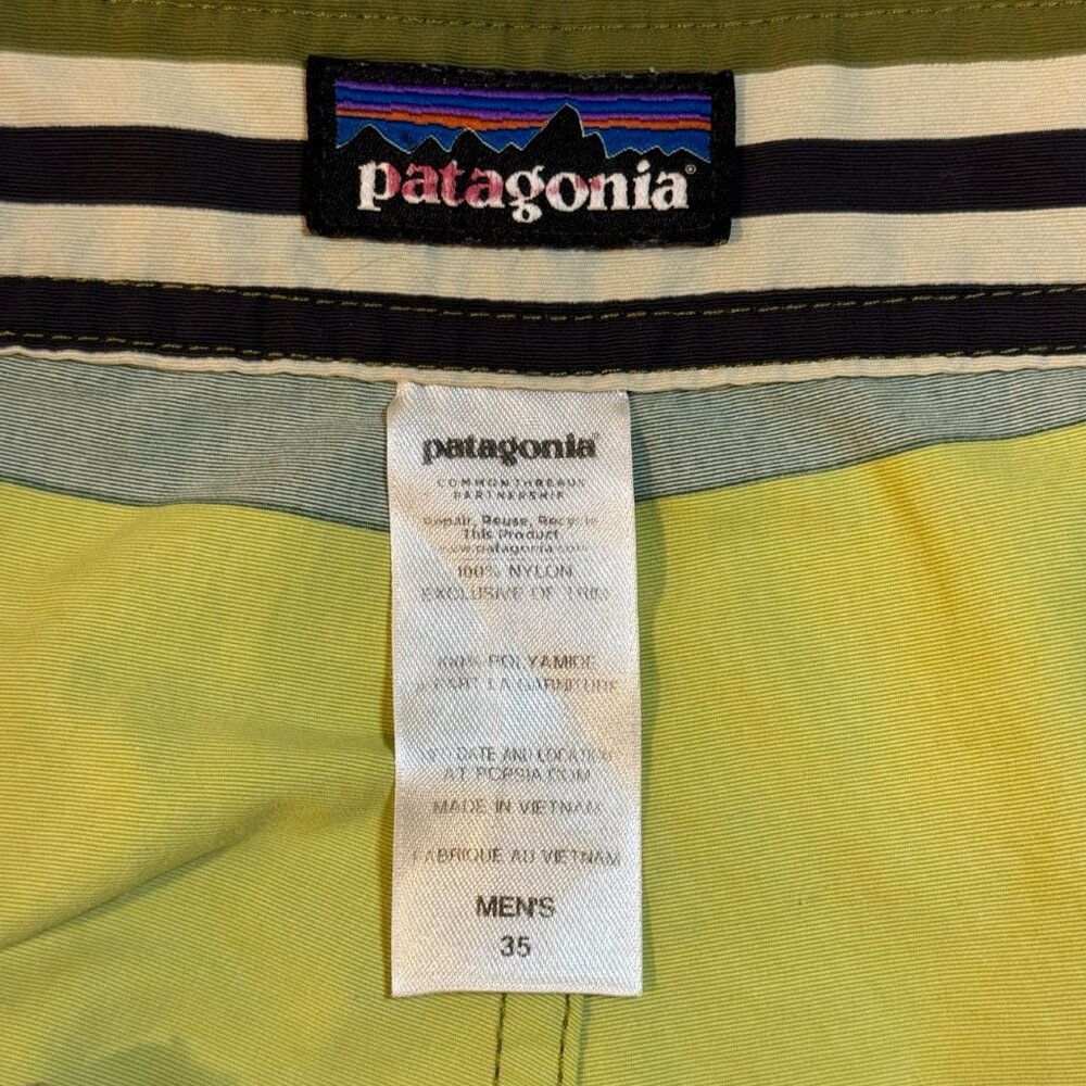 Patagonia Green Striped Wavefarer Board Shorts Swim Trunks Bermudas Men's 35x9 - Picture 5 of 8
